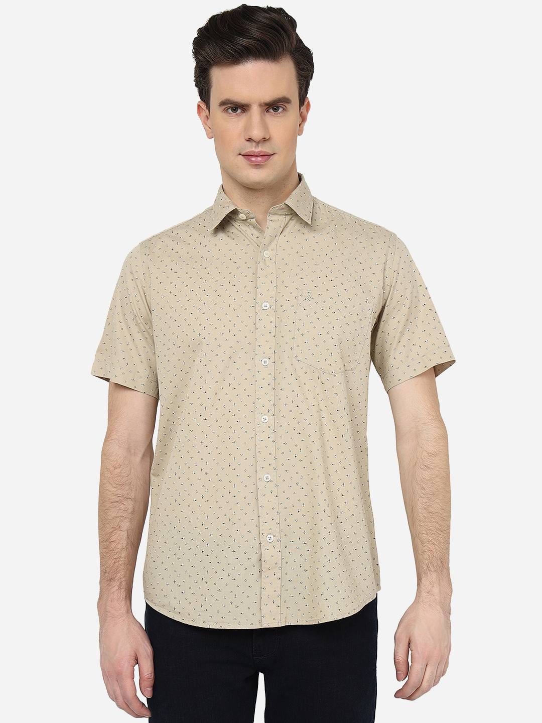 Beige Printed Smart Fit Semi Casual Shirt | Pehervi