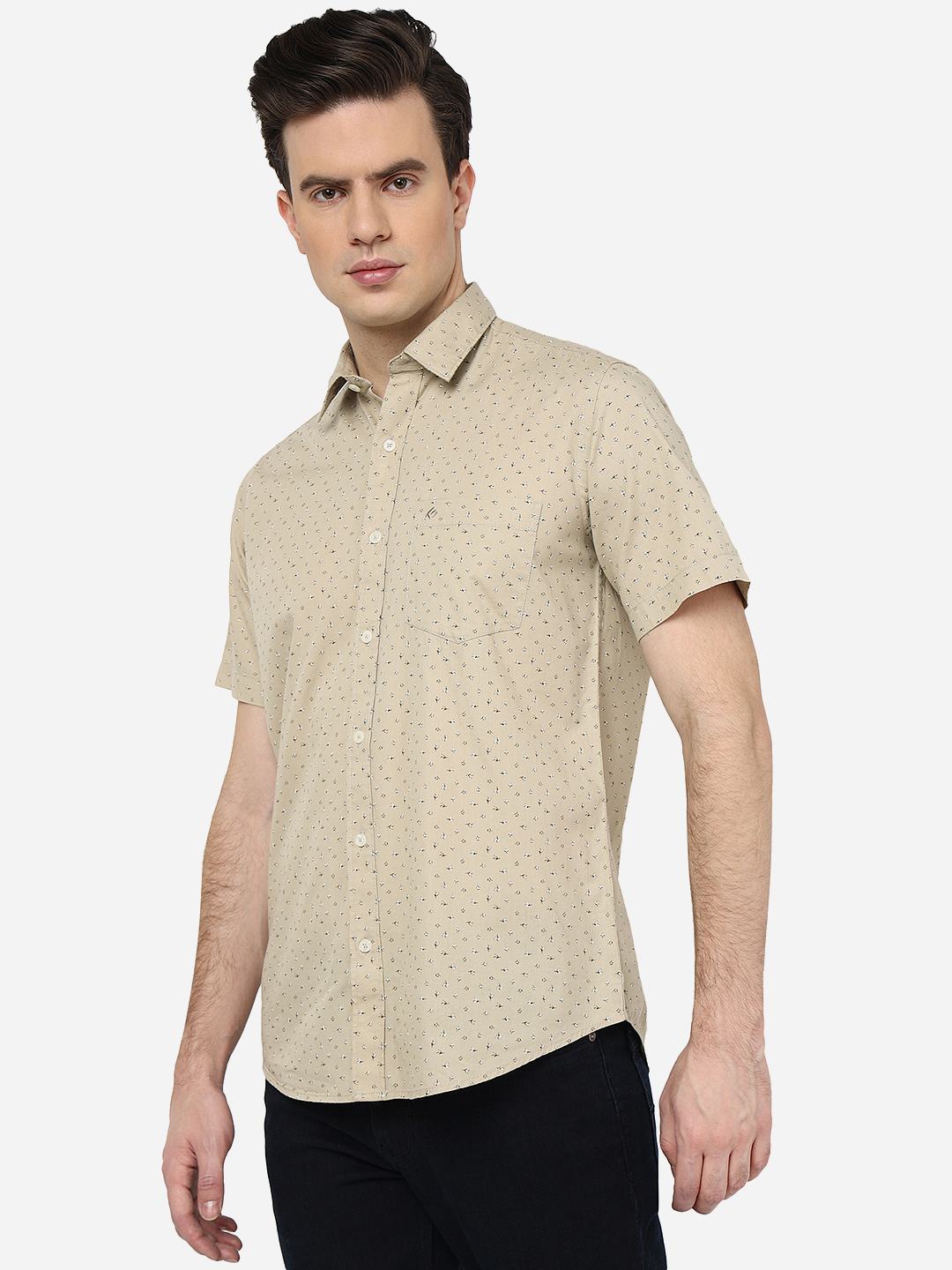 Beige Printed Smart Fit Semi Casual Shirt | Pehervi