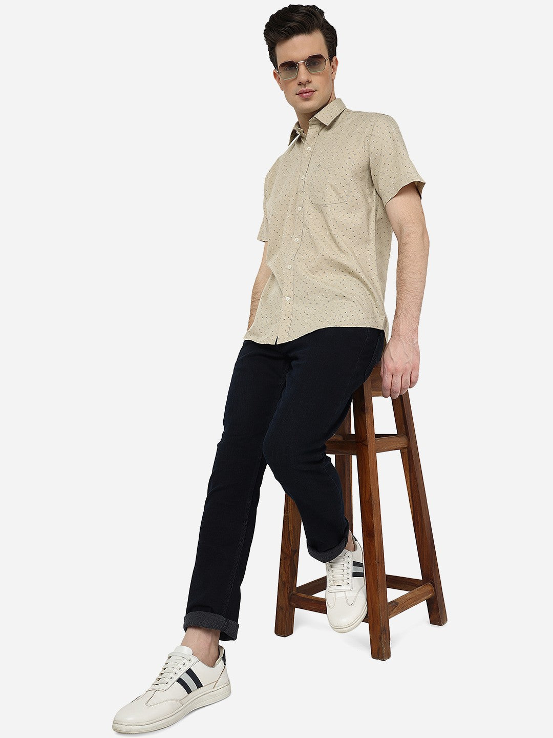 Beige Printed Smart Fit Semi Casual Shirt | Pehervi
