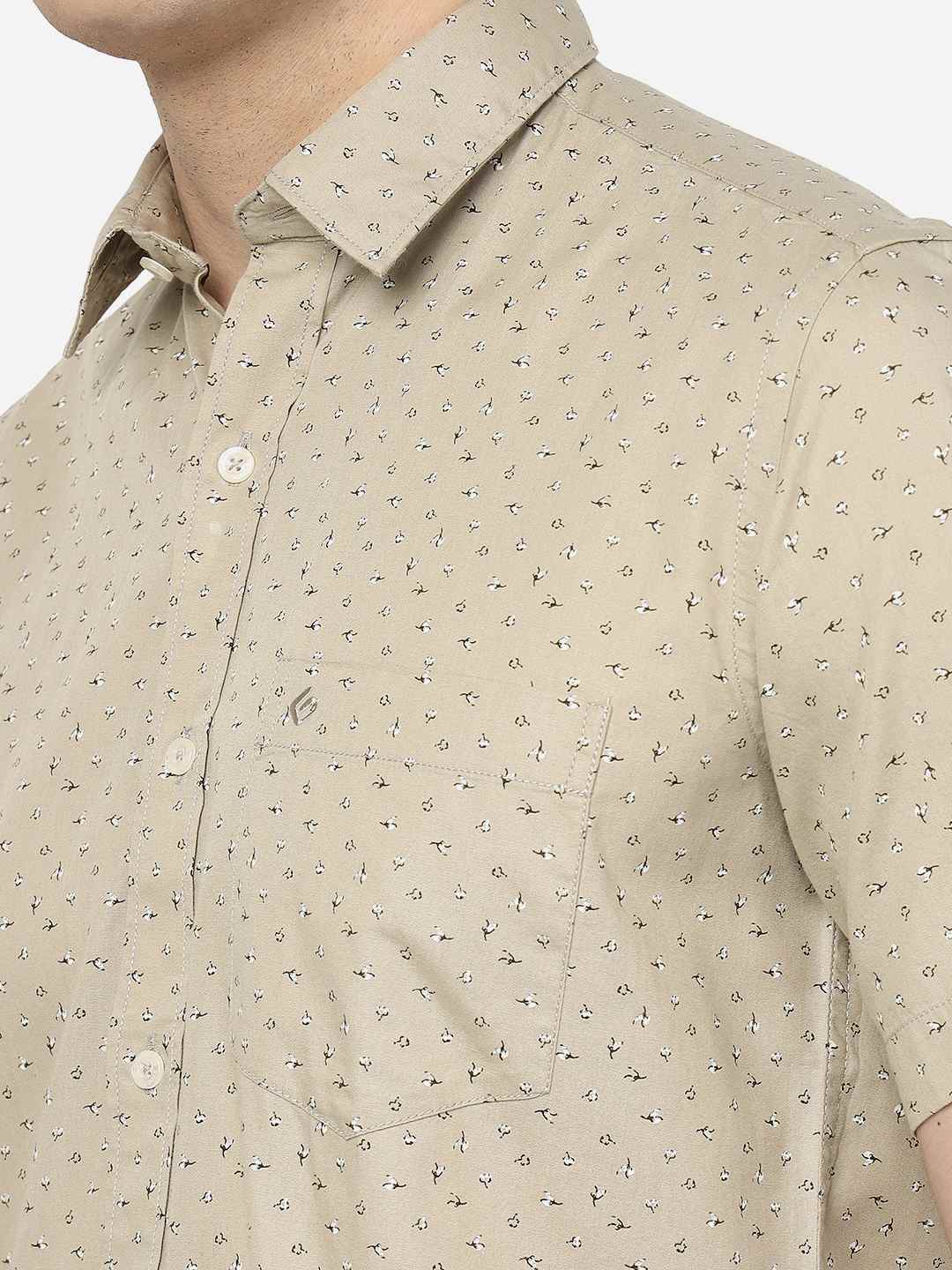 Beige Printed Smart Fit Semi Casual Shirt | Pehervi