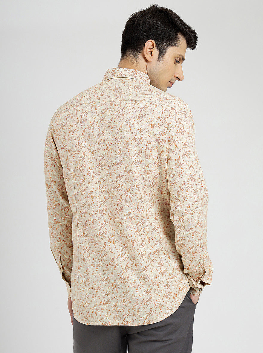 Beige Printed Slim Fit Casual Shirt | pehervi