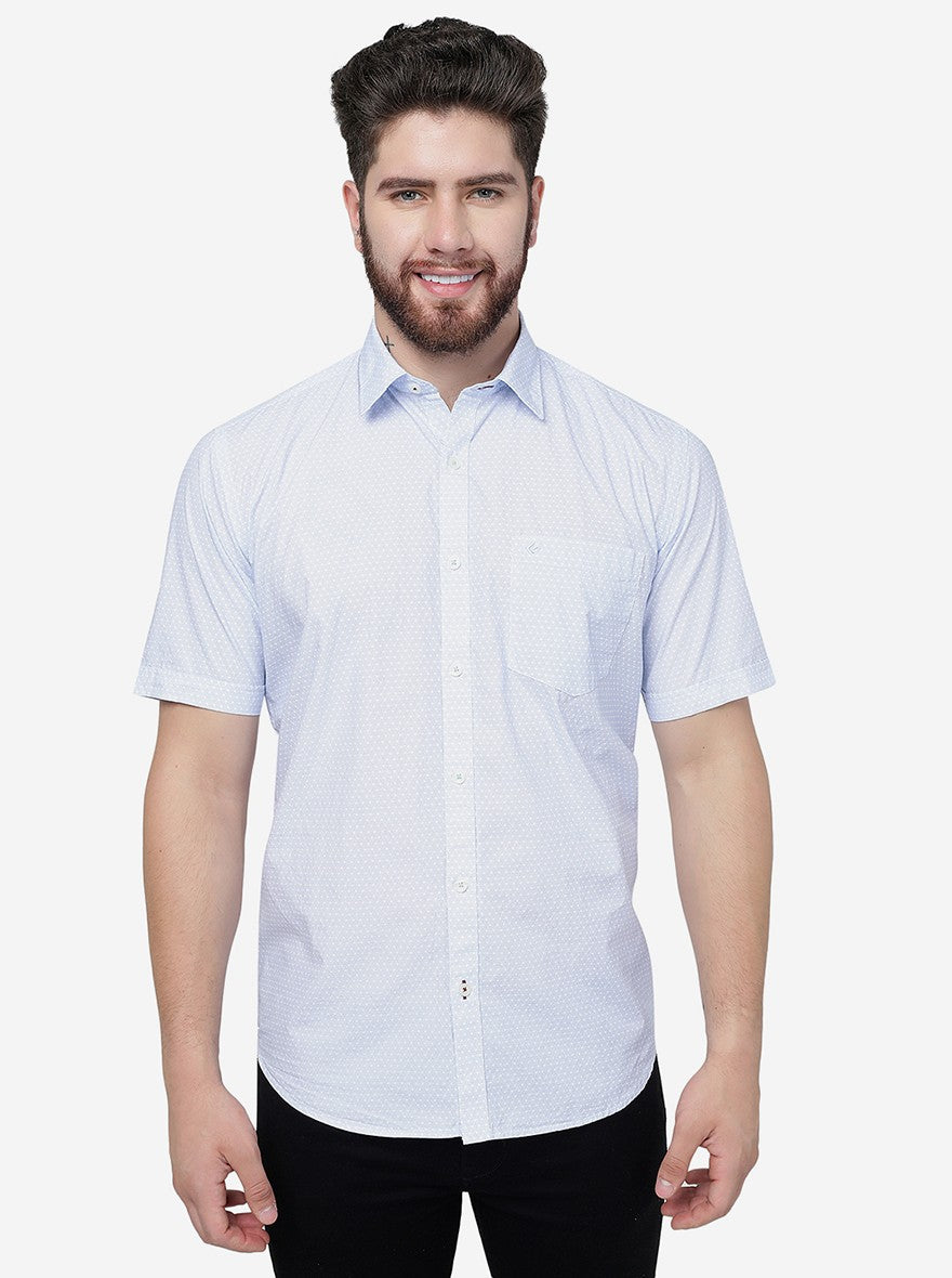 Azure Blue Printed Smart Fit Semi Casual Shirt | Pehervi