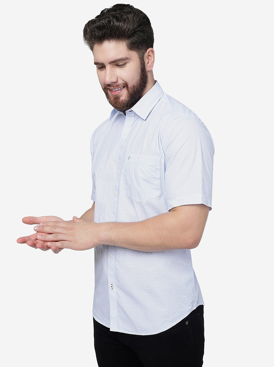 Azure Blue Printed Smart Fit Semi Casual Shirt | Pehervi