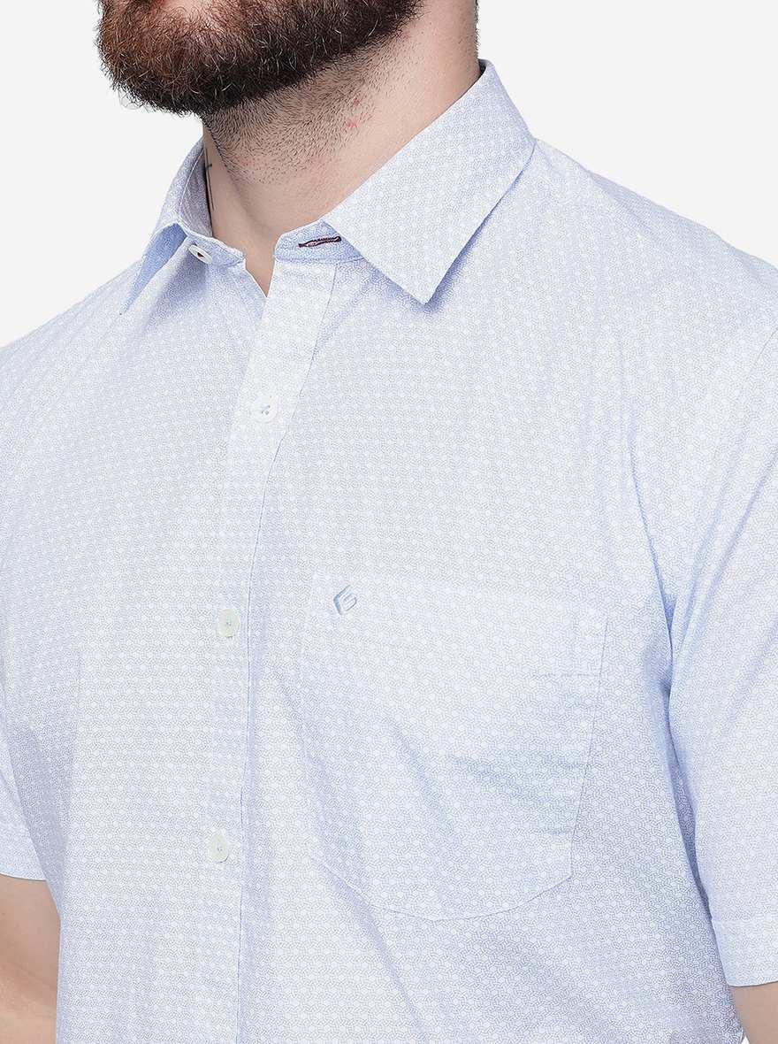 Azure Blue Printed Smart Fit Semi Casual Shirt | Pehervi