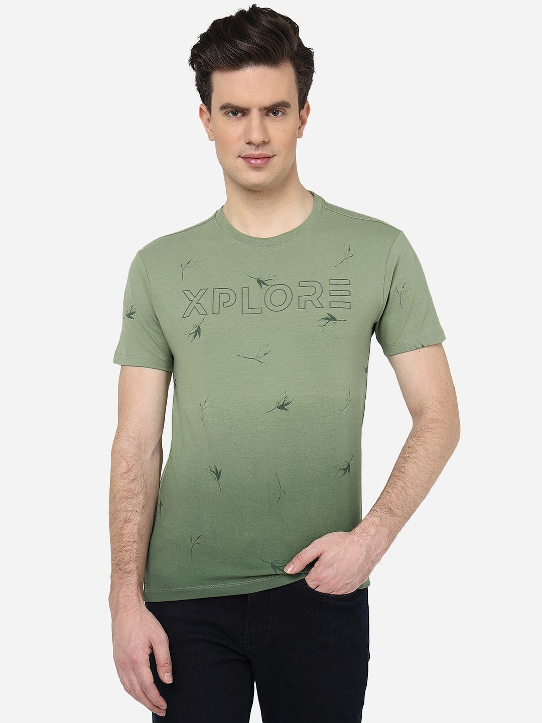 Aspen Green Printed Slim Fit T-Shirt | pehervi
