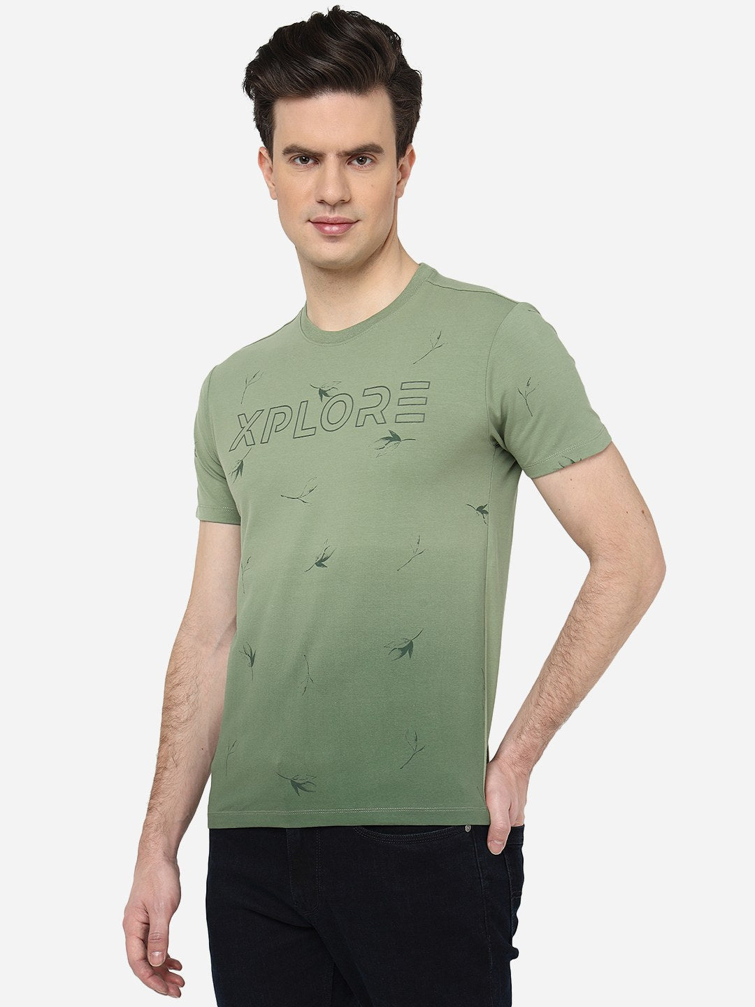 Aspen Green Printed Slim Fit T-Shirt | pehervi