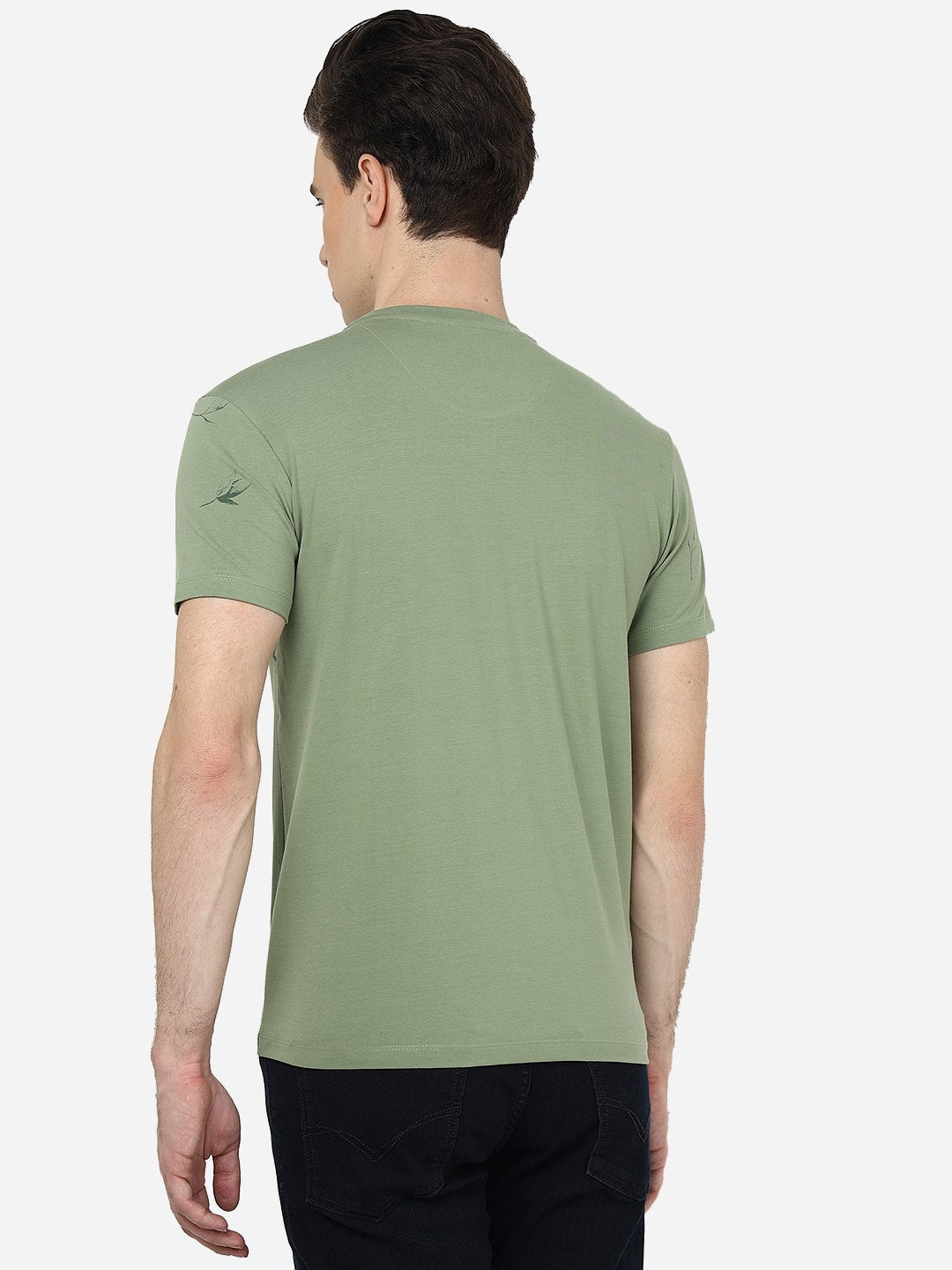 Aspen Green Printed Slim Fit T-Shirt | pehervi