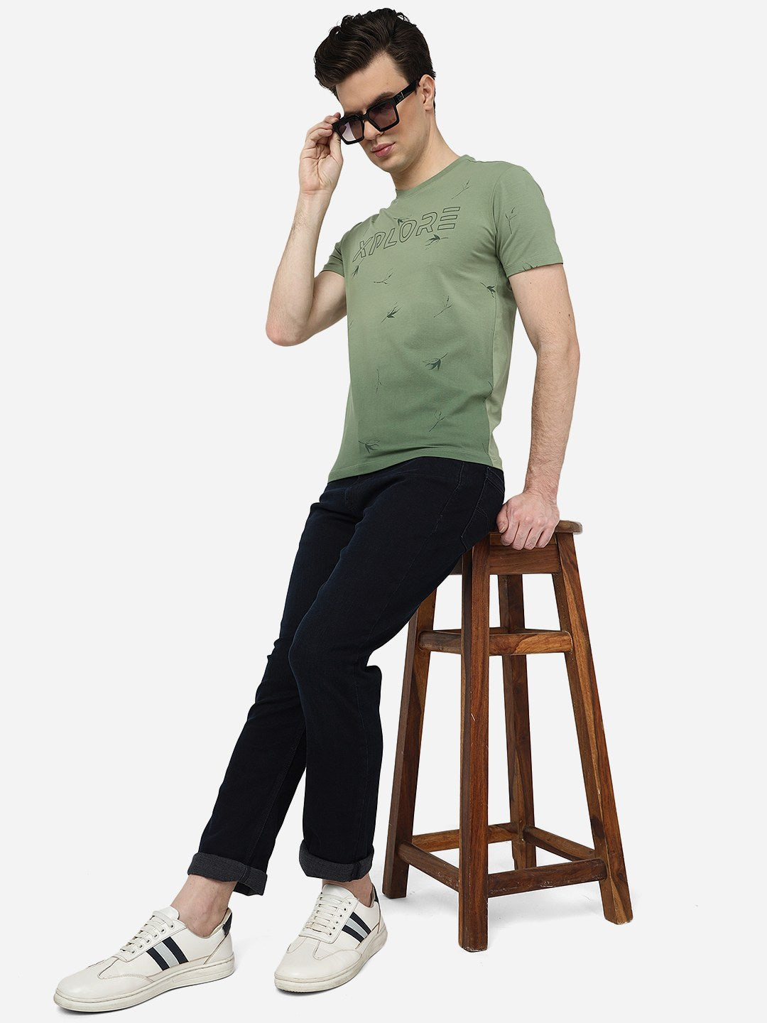 Aspen Green Printed Slim Fit T-Shirt | pehervi