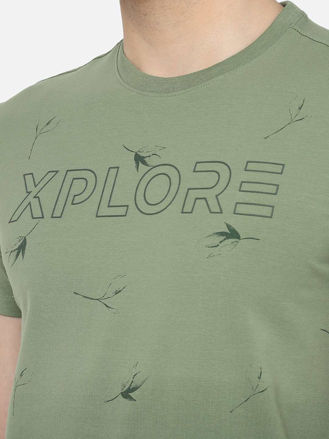 Aspen Green Printed Slim Fit T-Shirt | pehervi