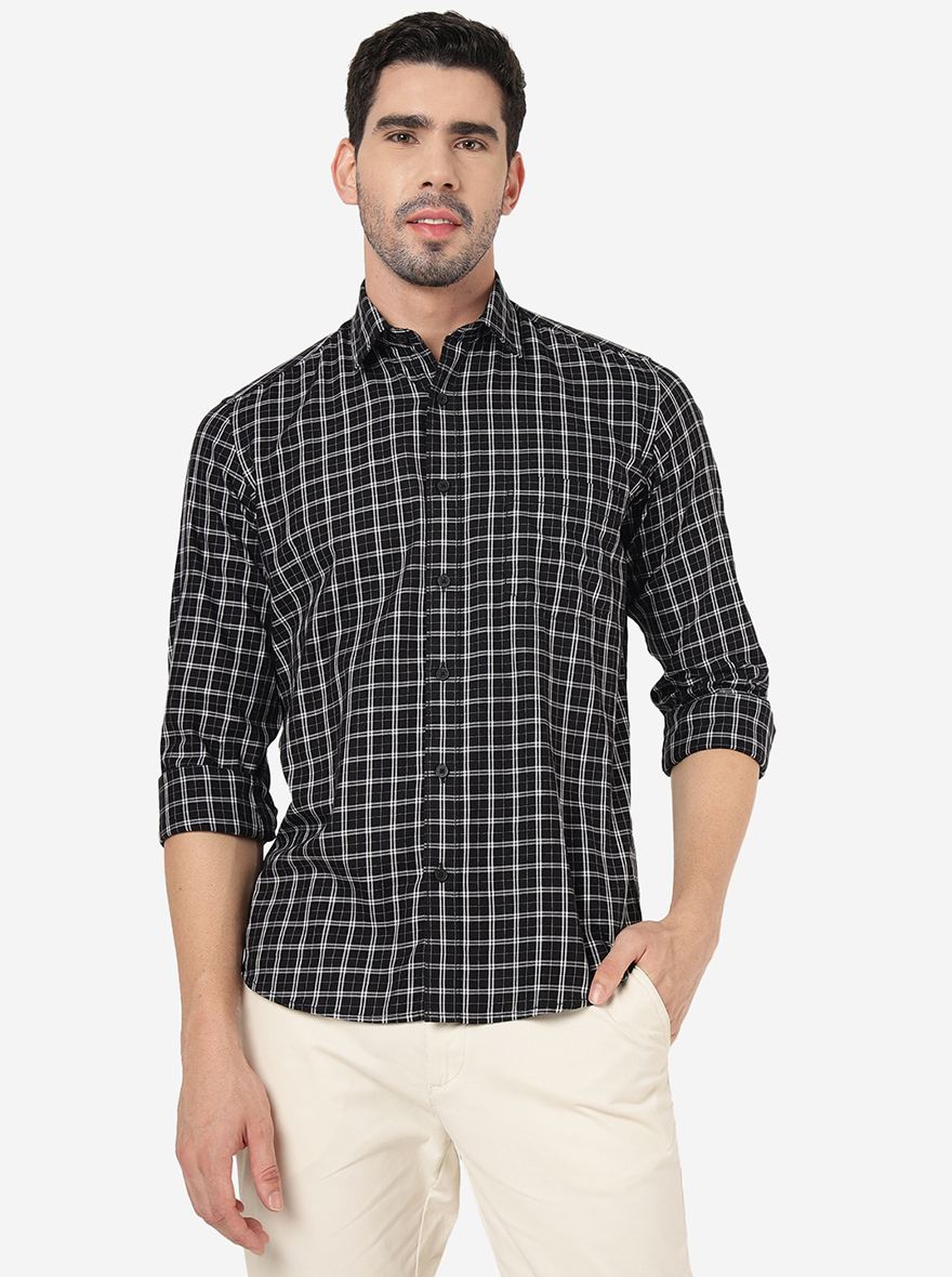 Black Checked Smart Fit Semi Casual Shirt | Pehervi