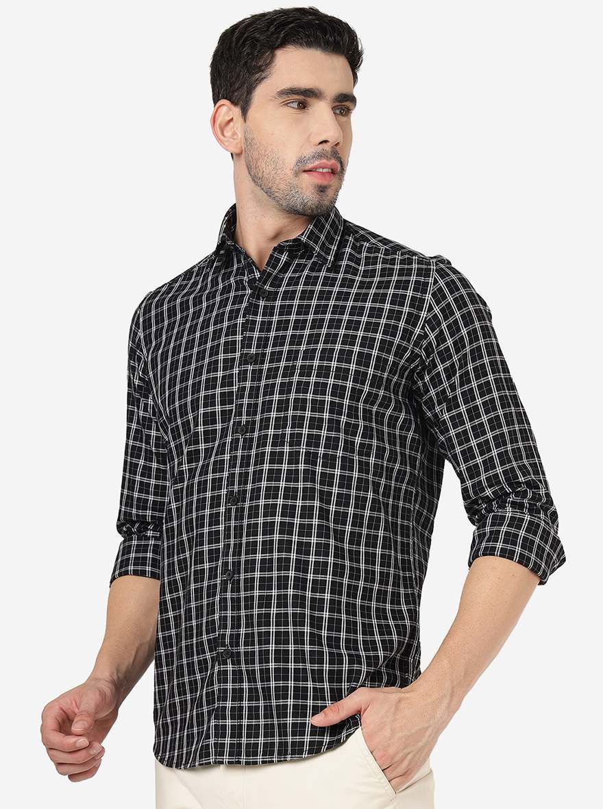 Black Checked Smart Fit Semi Casual Shirt | Pehervi