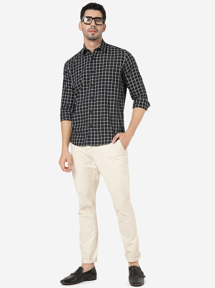 Black Checked Smart Fit Semi Casual Shirt | Pehervi