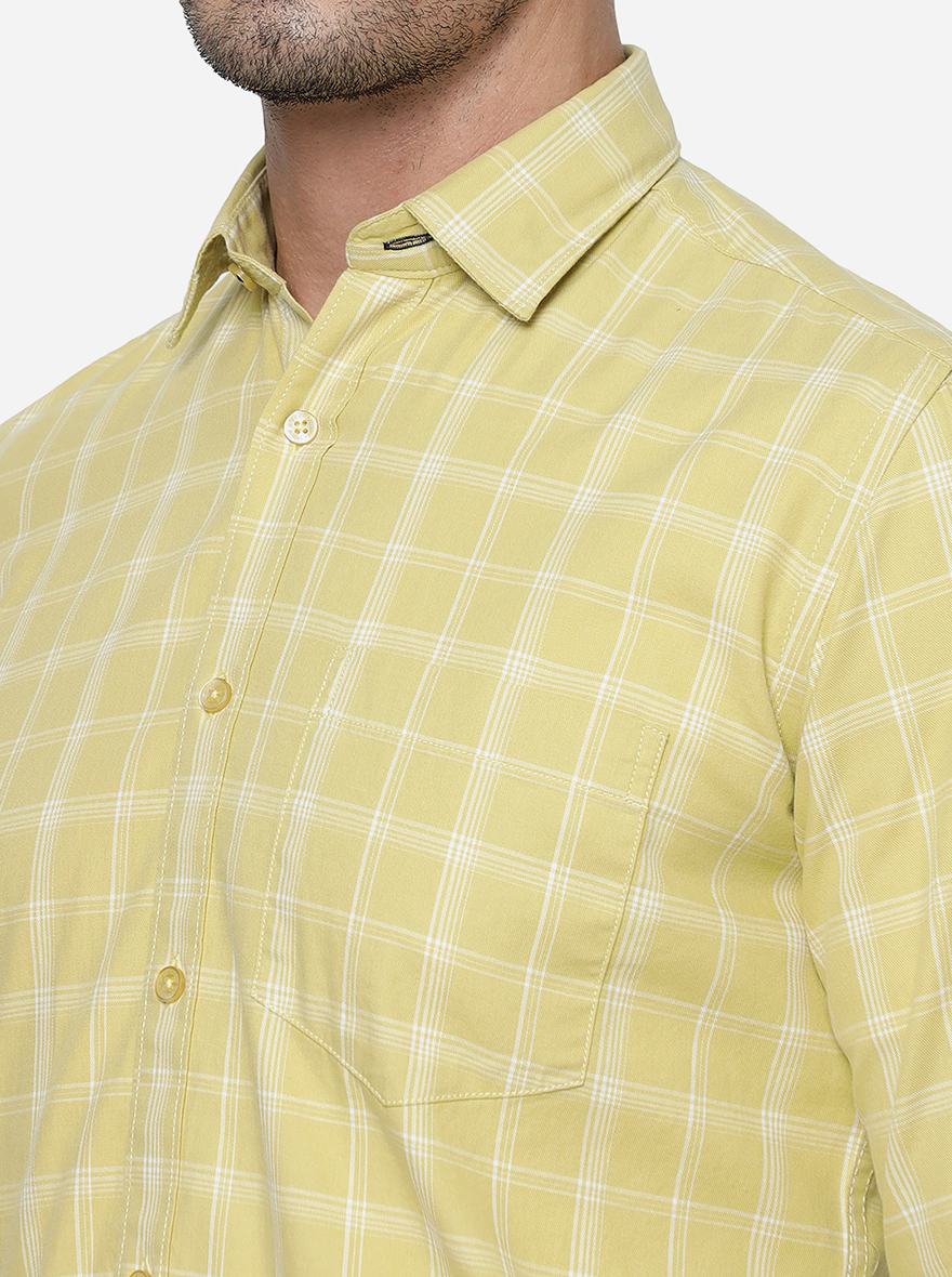 Cream Checked Smart Fit Semi Casual Shirt | Pehervi