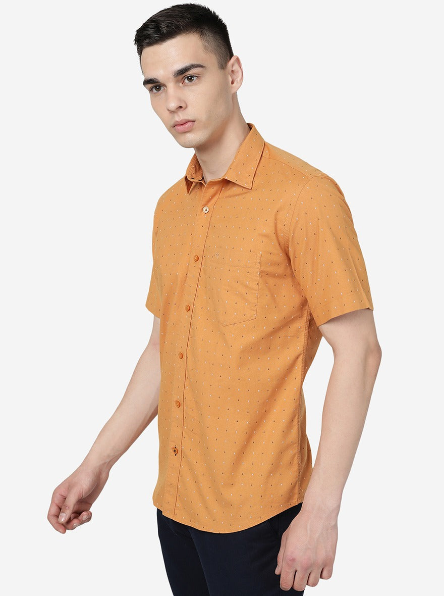 Apricot Orange Printed Slim Fit Semi Casual Shirt | Pehervi