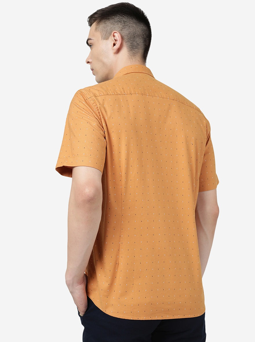 Apricot Orange Printed Slim Fit Semi Casual Shirt | Pehervi