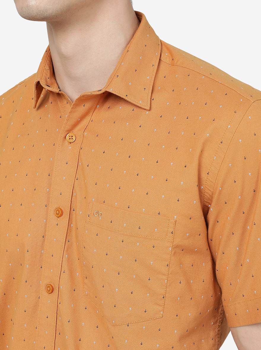 Apricot Orange Printed Slim Fit Semi Casual Shirt | Pehervi