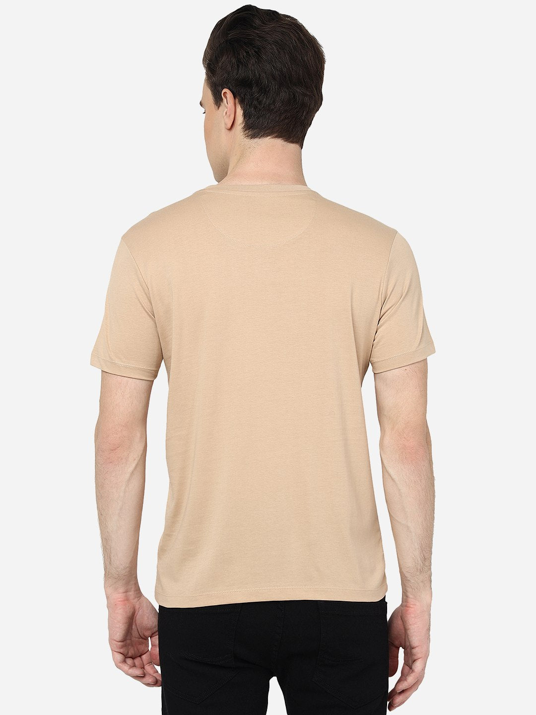 Beige Solid Slim Fit T-Shirt | pehervi