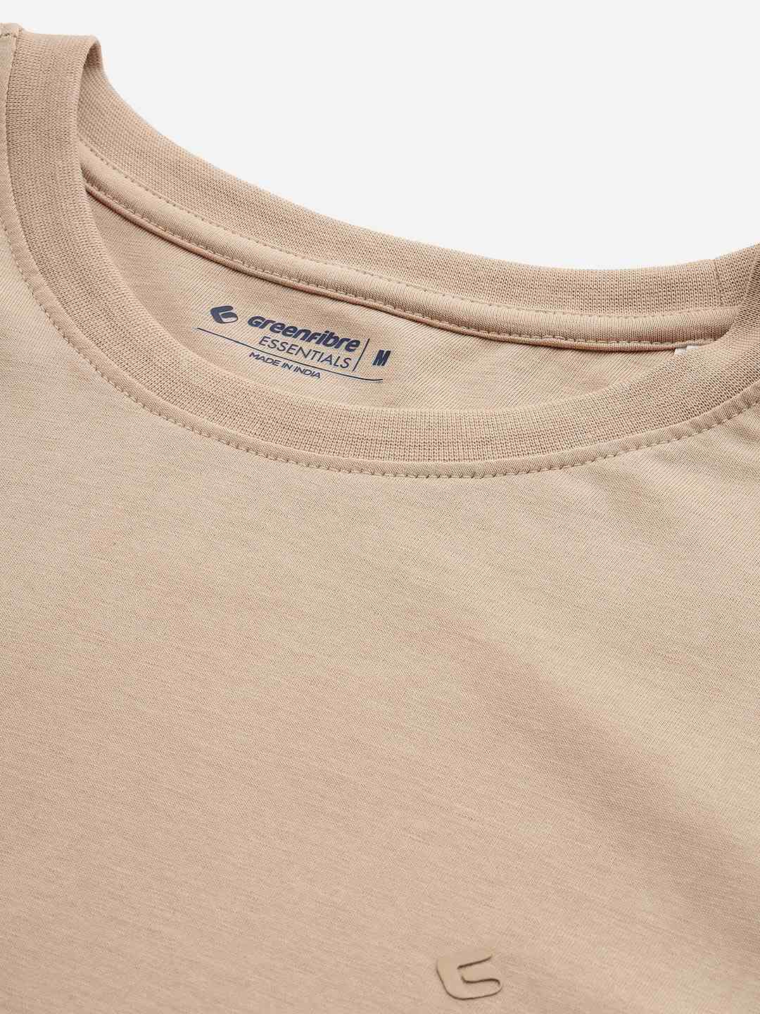 Beige Solid Slim Fit T-Shirt | pehervi