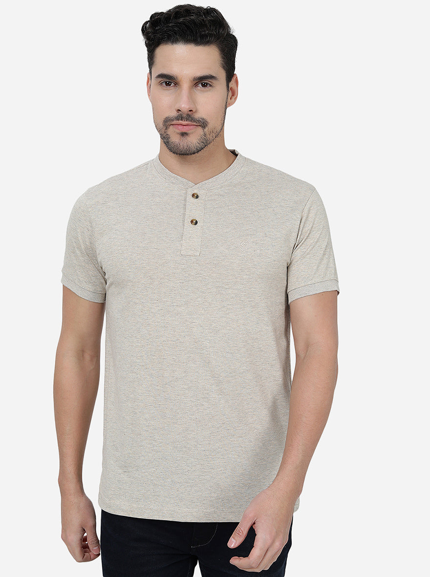 Beige  Solid Slim Fit T-Shirt | pehervi