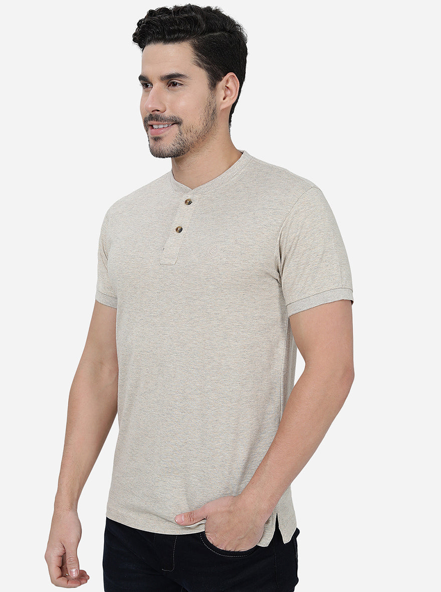 Beige  Solid Slim Fit T-Shirt | pehervi