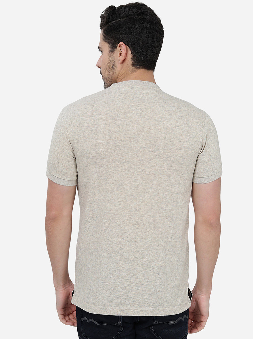 Beige  Solid Slim Fit T-Shirt | pehervi