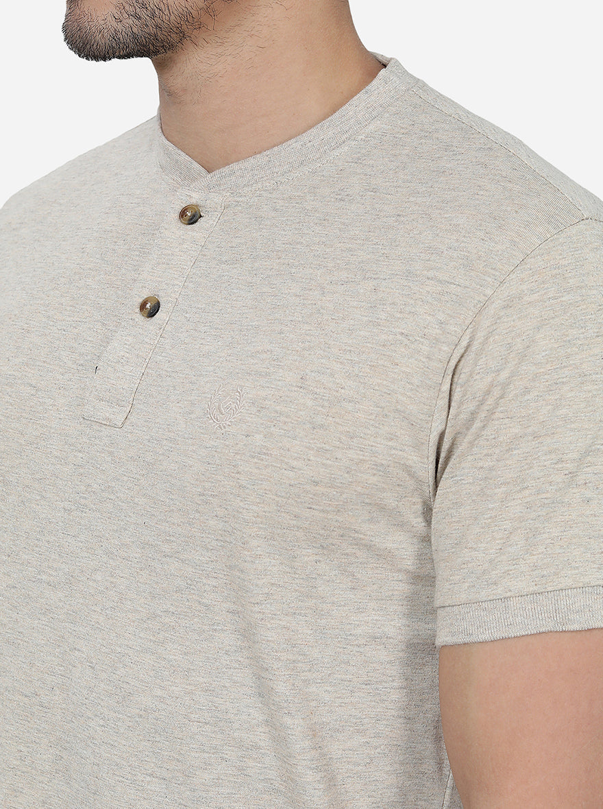 Beige  Solid Slim Fit T-Shirt | pehervi