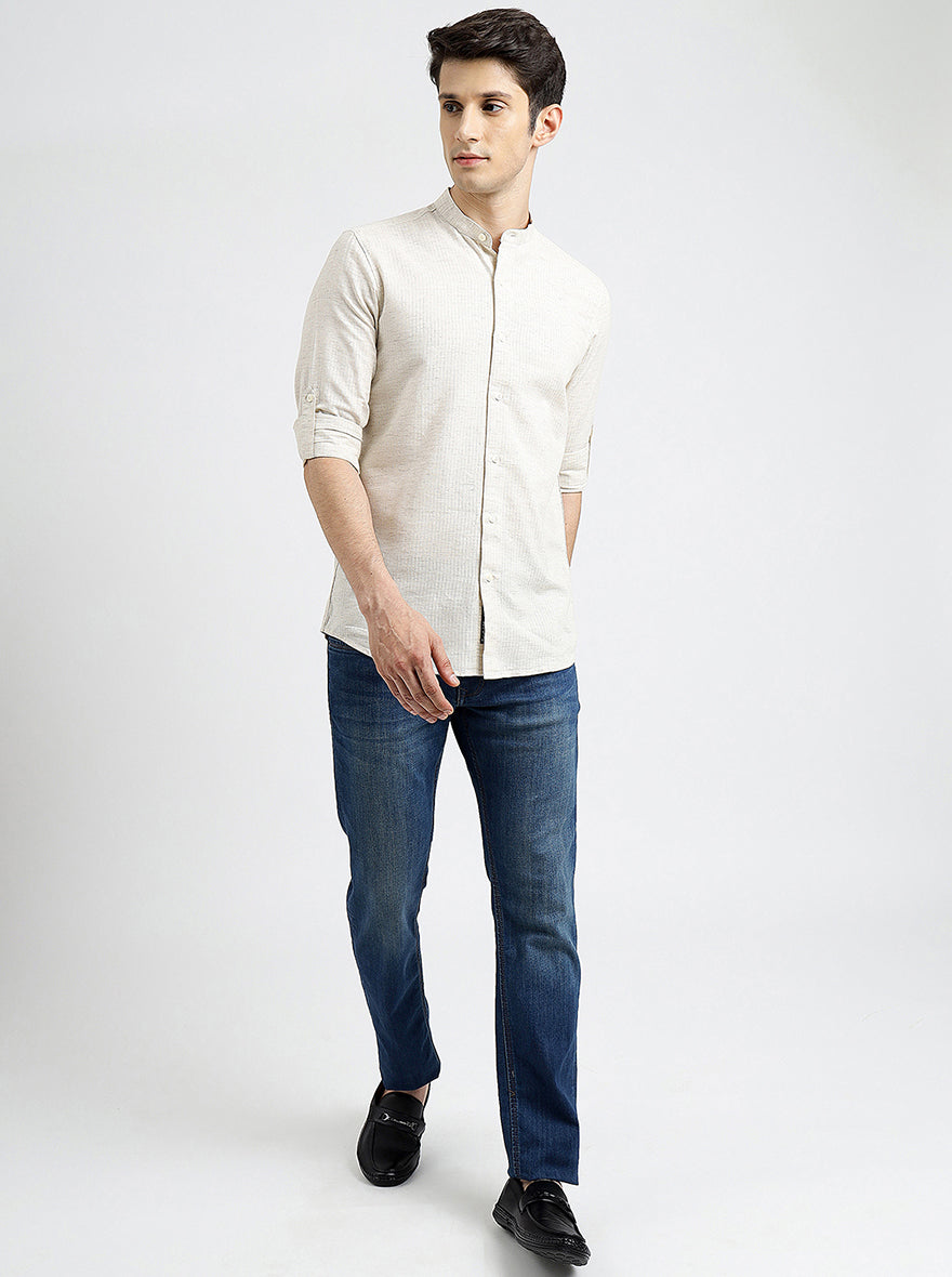 Beige Solid Slim Fit Casual Shirt | pehervi