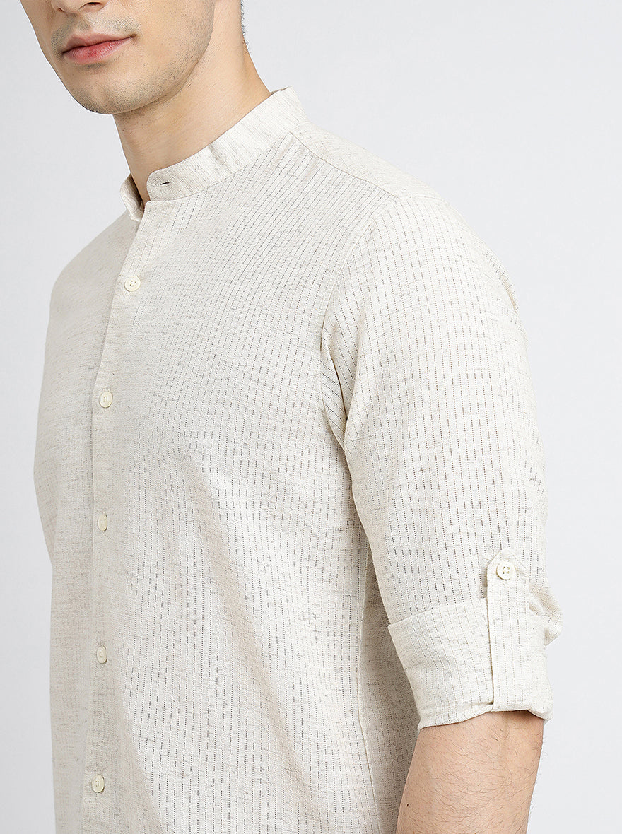 Beige Solid Slim Fit Casual Shirt | pehervi