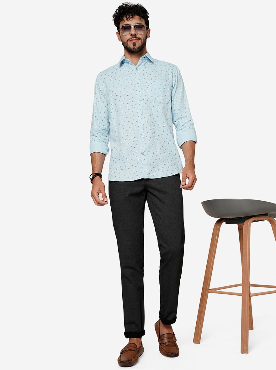 Blue Printed Smart Fit Semi Casual Shirt | Pehervi