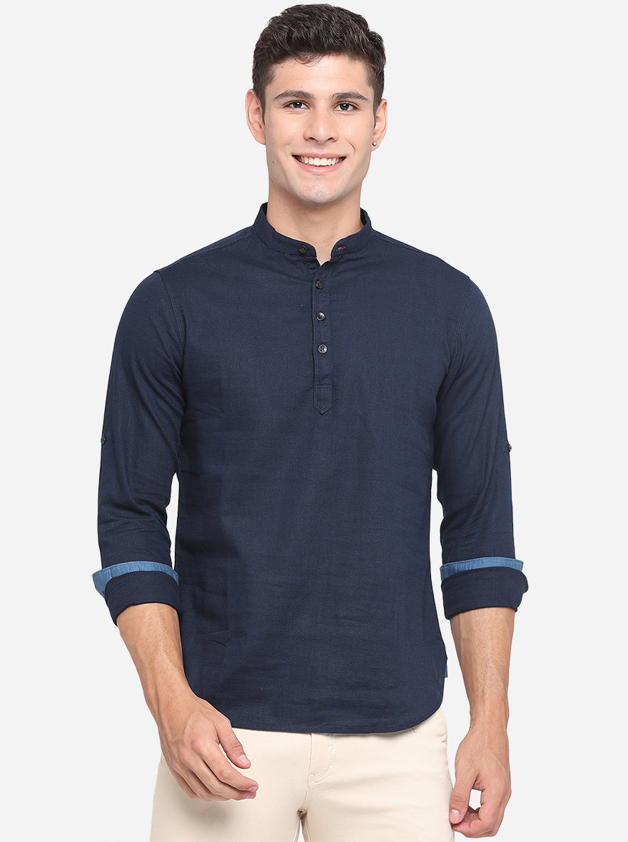 Dress Blue Solid Slim Fit Short Kurta | Pehervi