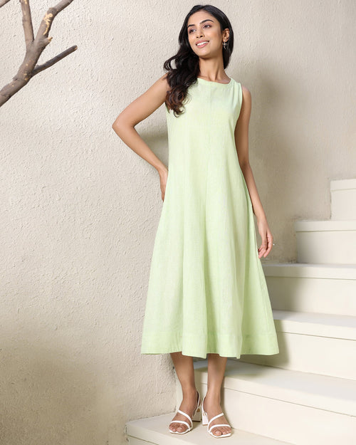 A-line Mint Cotton Midi Dress