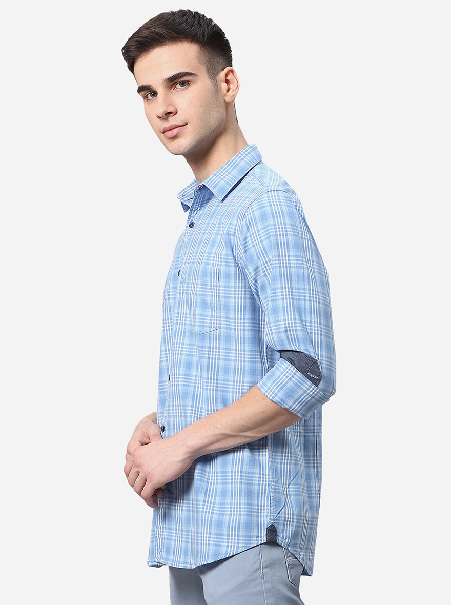 Air Blue Checked Slim Fit Semi Casual Shirt | Pehervi