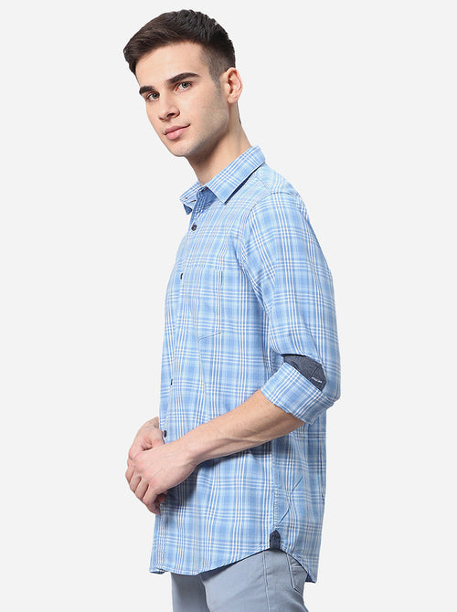 Air Blue Checked Slim Fit Semi Casual Shirt | Pehervi