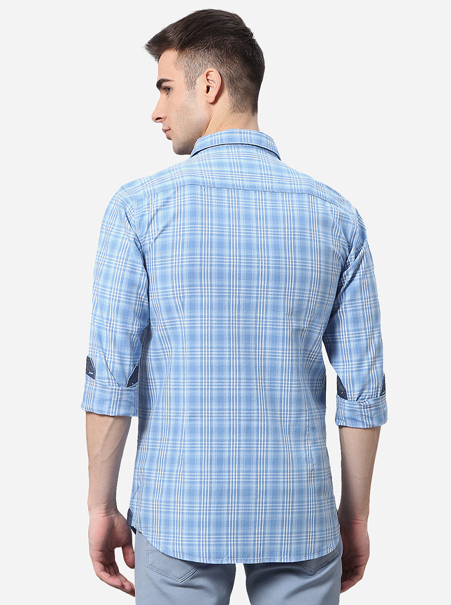Air Blue Checked Slim Fit Semi Casual Shirt | Pehervi
