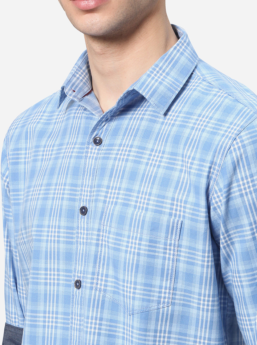 Air Blue Checked Slim Fit Semi Casual Shirt | Pehervi