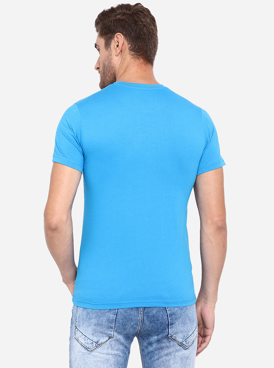 Aster Blue Printed Slim Fit T-Shirt | pehervi
