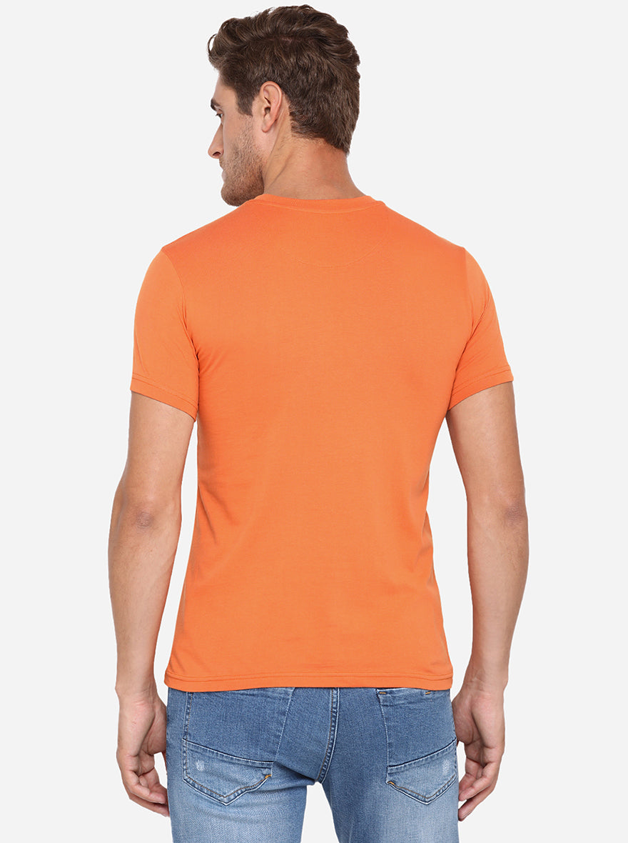 Apricot Orange Printed Slim Fit T-Shirt | pehervi