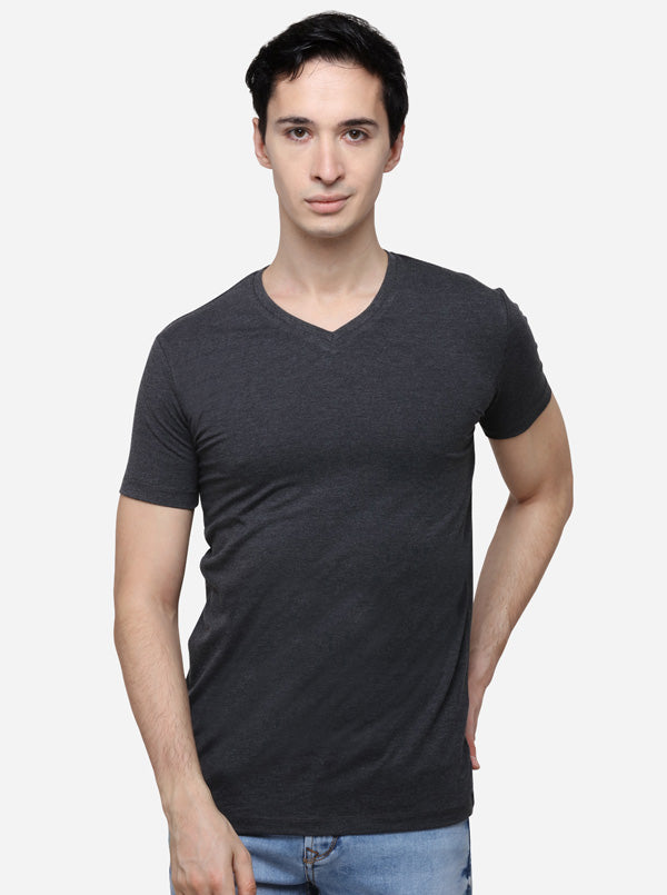 Anthra Melange Slim Fit Solid T-Shirt | pehervi