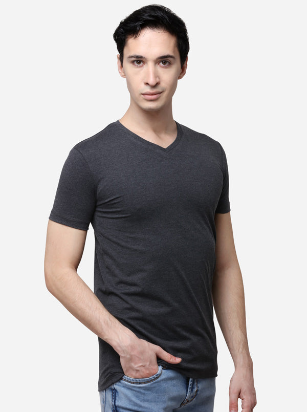 Anthra Melange Slim Fit Solid T-Shirt | pehervi
