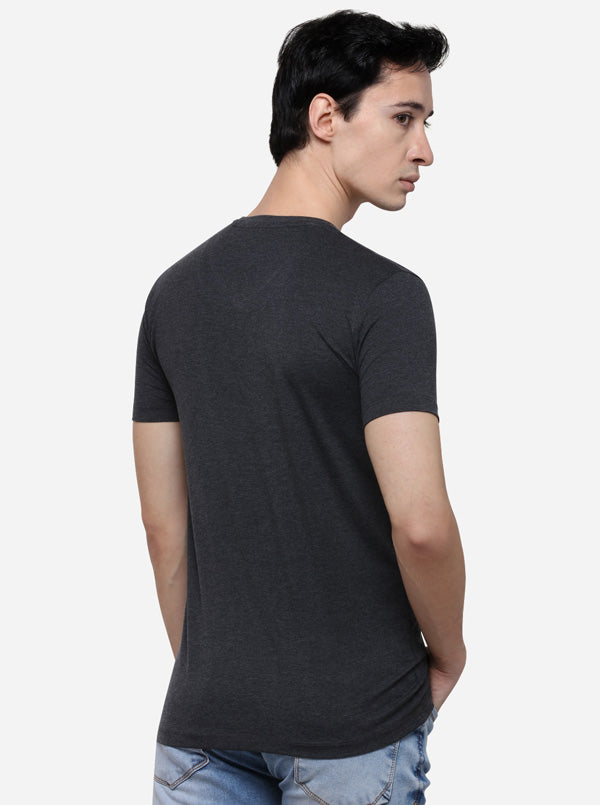 Anthra Melange Slim Fit Solid T-Shirt | pehervi