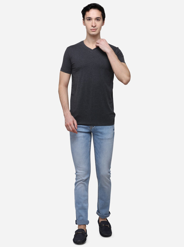 Anthra Melange Slim Fit Solid T-Shirt | pehervi