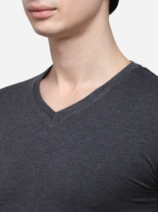 Anthra Melange Slim Fit Solid T-Shirt | pehervi