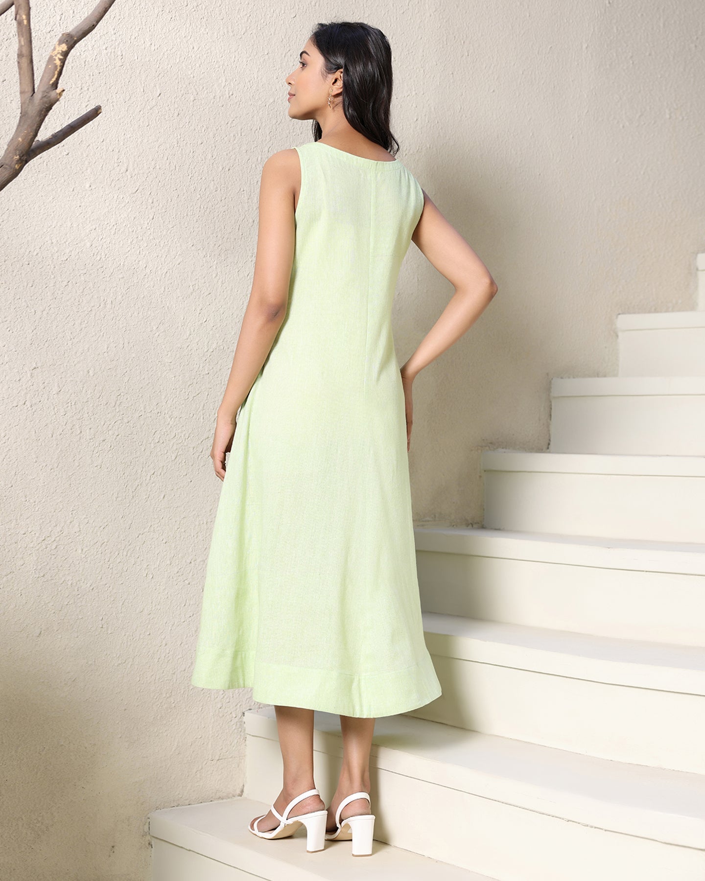 A-line Mint Cotton Midi Dress