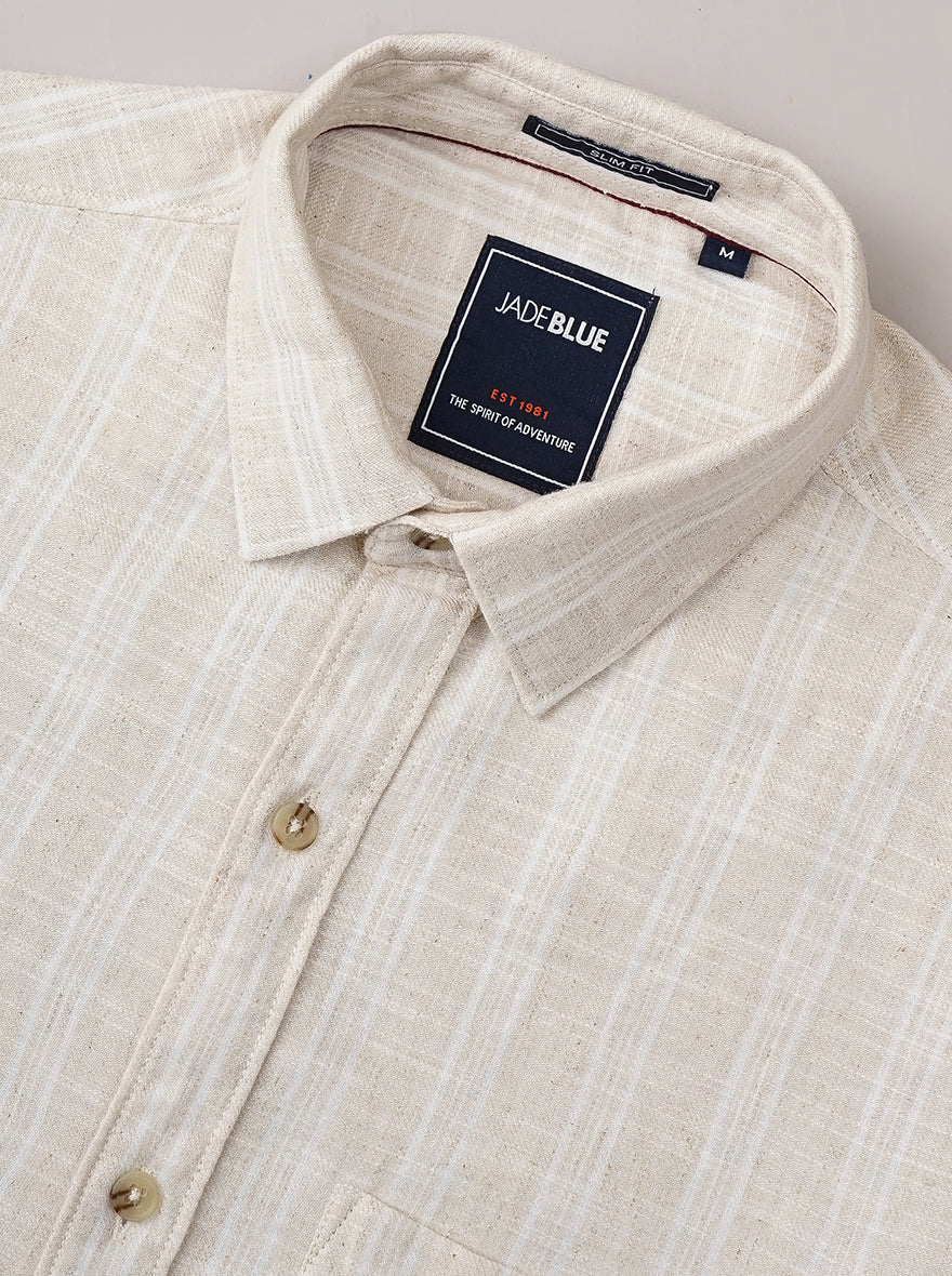 Beige Striped Slim Fit Casual Shirt | pehervi