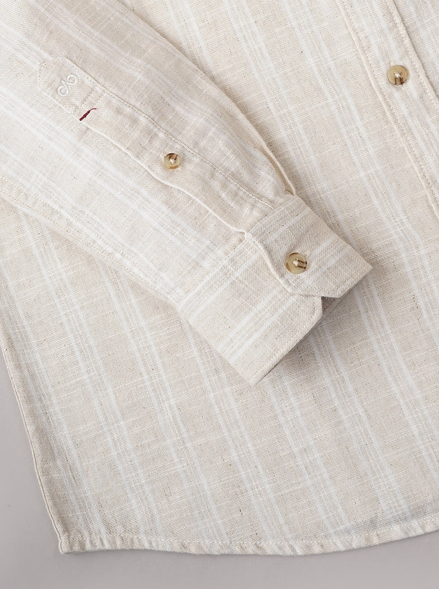 Beige Striped Slim Fit Casual Shirt | pehervi