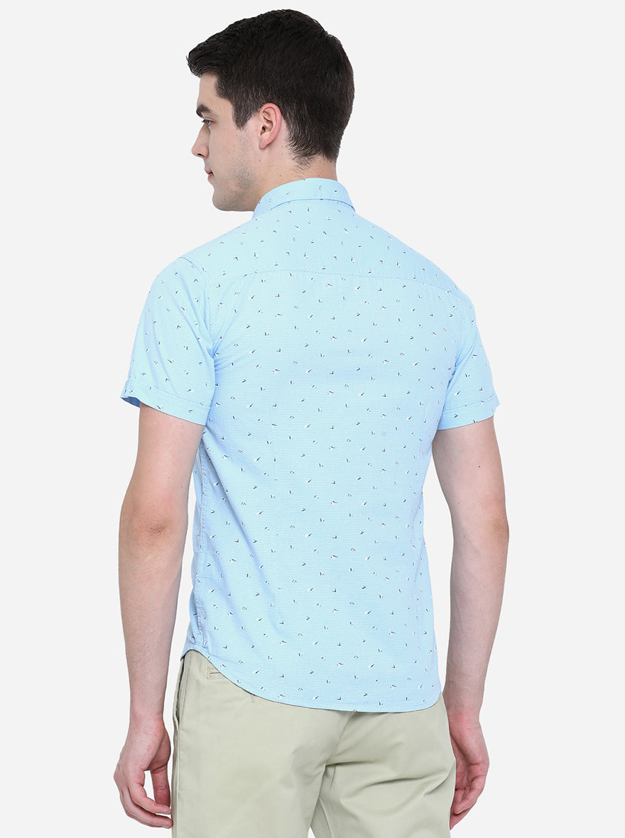 Air Blue Printed Slim Fit Semi Casual Shirt | Pehervi
