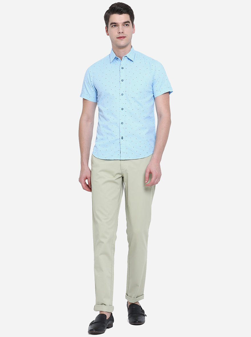 Air Blue Printed Slim Fit Semi Casual Shirt | Pehervi