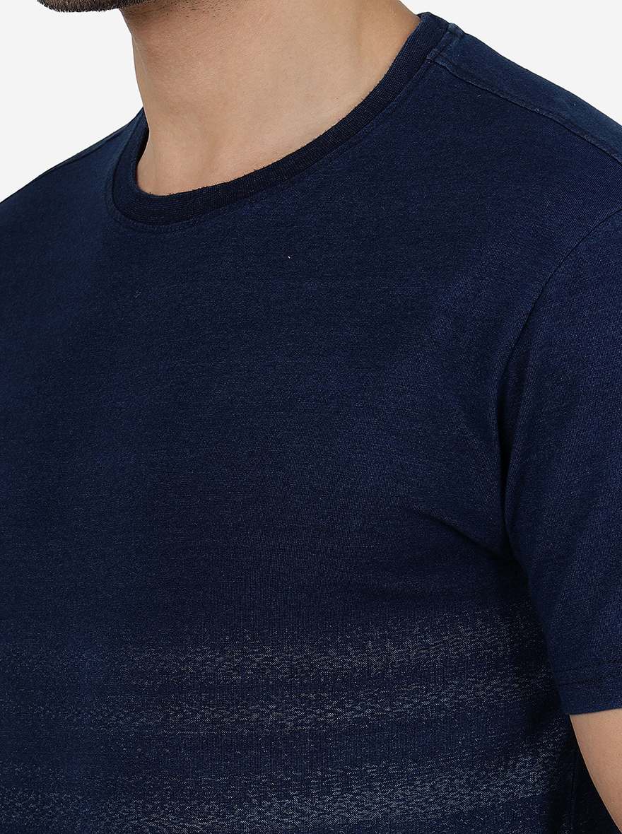 Denim Blue Solid Slim Fit T-Shirt | pehervi