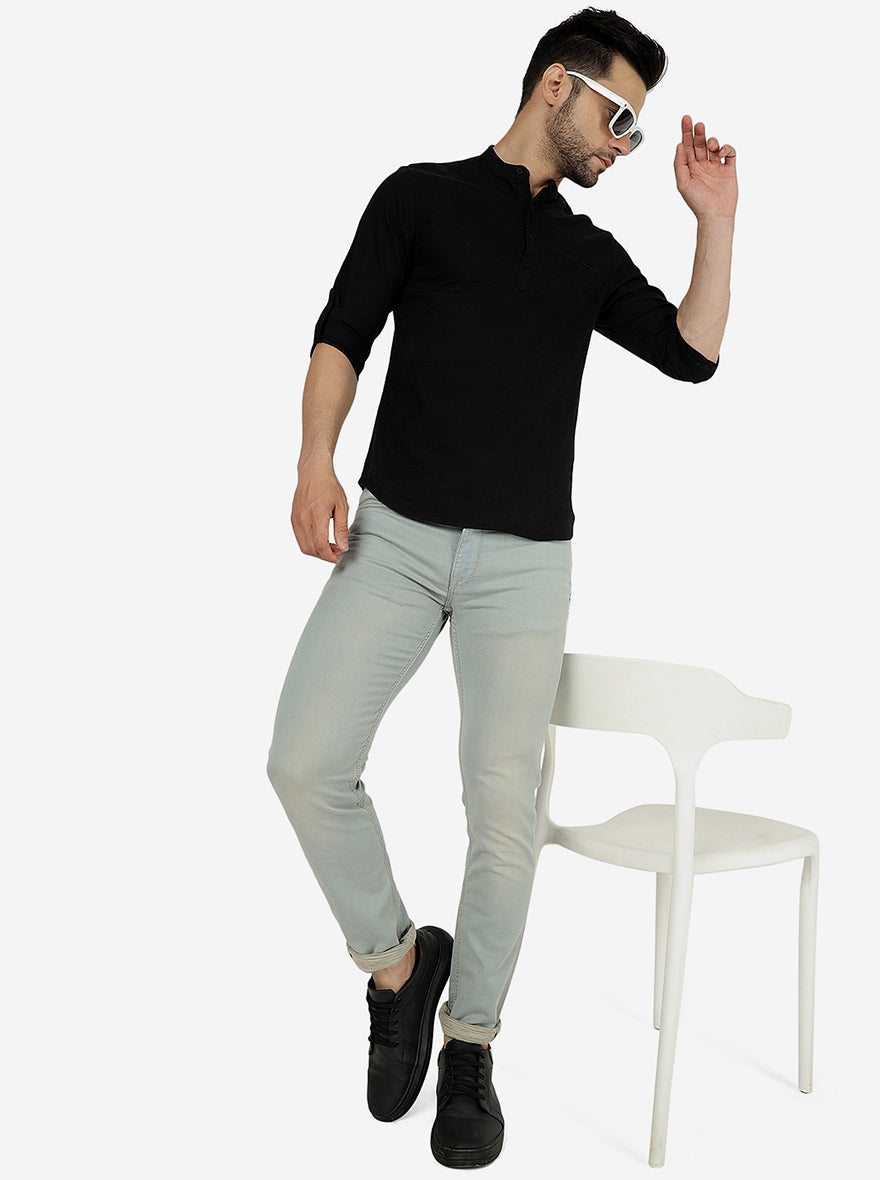 Black Solid Slim Fit Semi Casual Shirt | Pehervi
