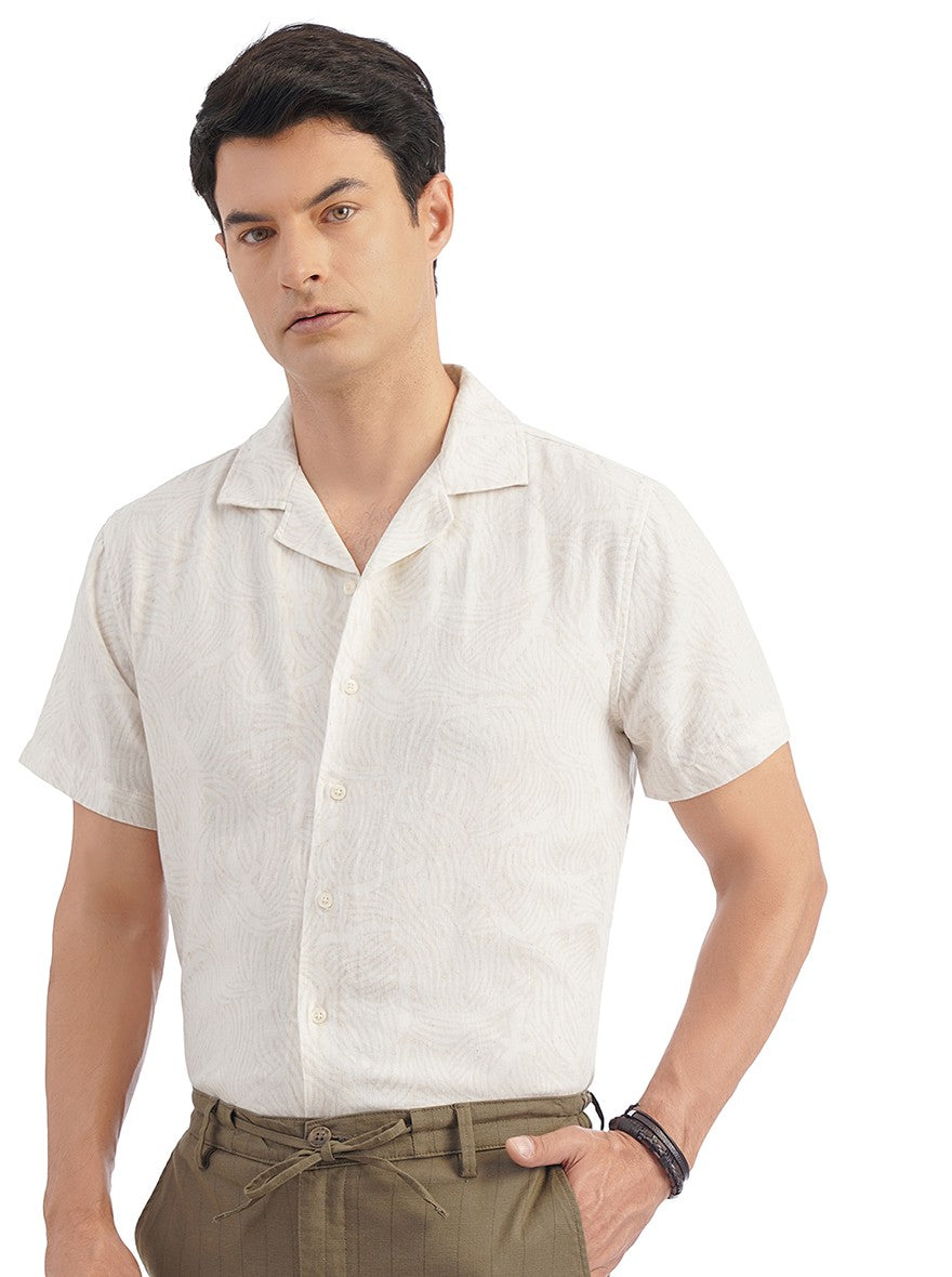Beige Printed Slim Fit Casual Shirt | pehervi